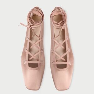 NEVER WORN - NEW IN BOX Loeffler Randall Louisa Lace-up Satin Ballet Flats